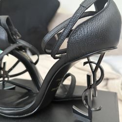 YSL black strap heels 