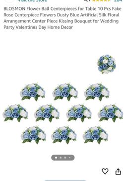 BLOSMON Dusty Blue Artificial Rose Flower Ball Centerpieces 10-Pack