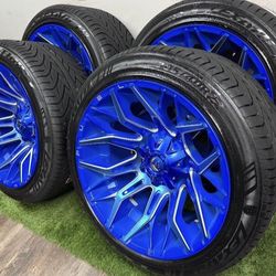 New 22x12 blue fuel wheels wrapped in 305/40r22 lexani tires 8 lug 8x6.5 bolt pattern