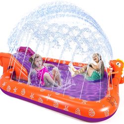 Splash Pad Sprinkler for Kids, Toddlers Inflatable Wading Pool 90" with Slide, Sprinkler Play Mat for 3 4 5 6 7 Year Old Kiddie Girls Boys, Summer Wat