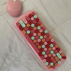 Pink Wireless Typewriter Keyboard And Mouse Set 