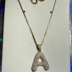 GORGEOUS Brand New Vermeil 14K/Sterling  A Initial 1.5 TCW Natural White Sapphire Necklace! 22”