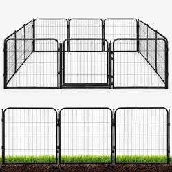 Outdoor Decorative Garden Fence - 24 inch, 12 Panels - Heavy Duty Metal Fencing for Yard, Flower Bed Border, Dog & Animal Barrier w/Black Anti-Rust Co