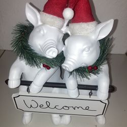 Pair Of Christmas Pig Figurines 