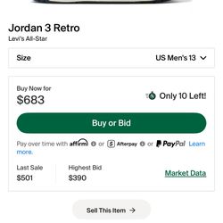 AIR JORDAN 3 LEVIS SIZE 13