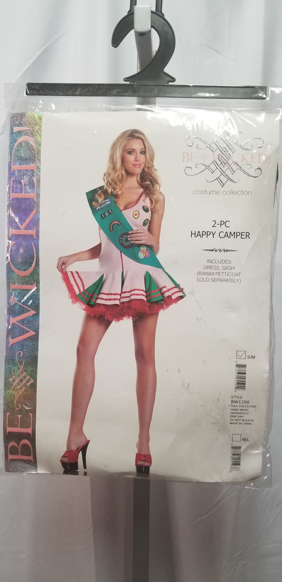 Womens s/m be wicked 2 pc happy camper costume