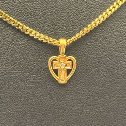 14k solid yellow gold 1 stone 0.15 CT Diamond round cut Heart Pendant charm