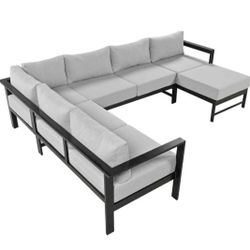 U-Shaped Multi-Person Outdoor Sofa Set, All-Weather Patio Conversation Set with Thick Cushions
