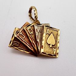 Solid w14K Yellow Gold Royal Flush Poker Pendant Playing Cards Charm *Multi Color*