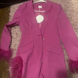 Miss Circle New York Pink Feather Trim Blazer Dress