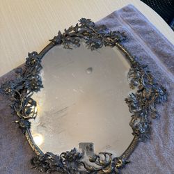 Vintage Floral Brass Mirror Frame, Ornate Hollywood Regency Wall Decor