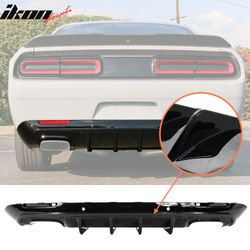 Fits 2015-2023 Dodge Challenger IKON V3 4PCS Rear Bumper Diffuser Fin PP Gloss Black