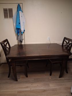 Dark Wood Dining Table with 2 Chairs