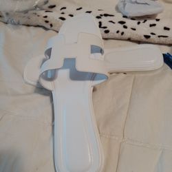 White Hermes Paris Oran Leather Sandles