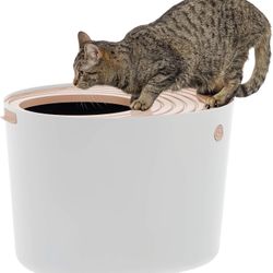 Stylish Round Cat Litter Box Enclosure with Top Entry and Scoop