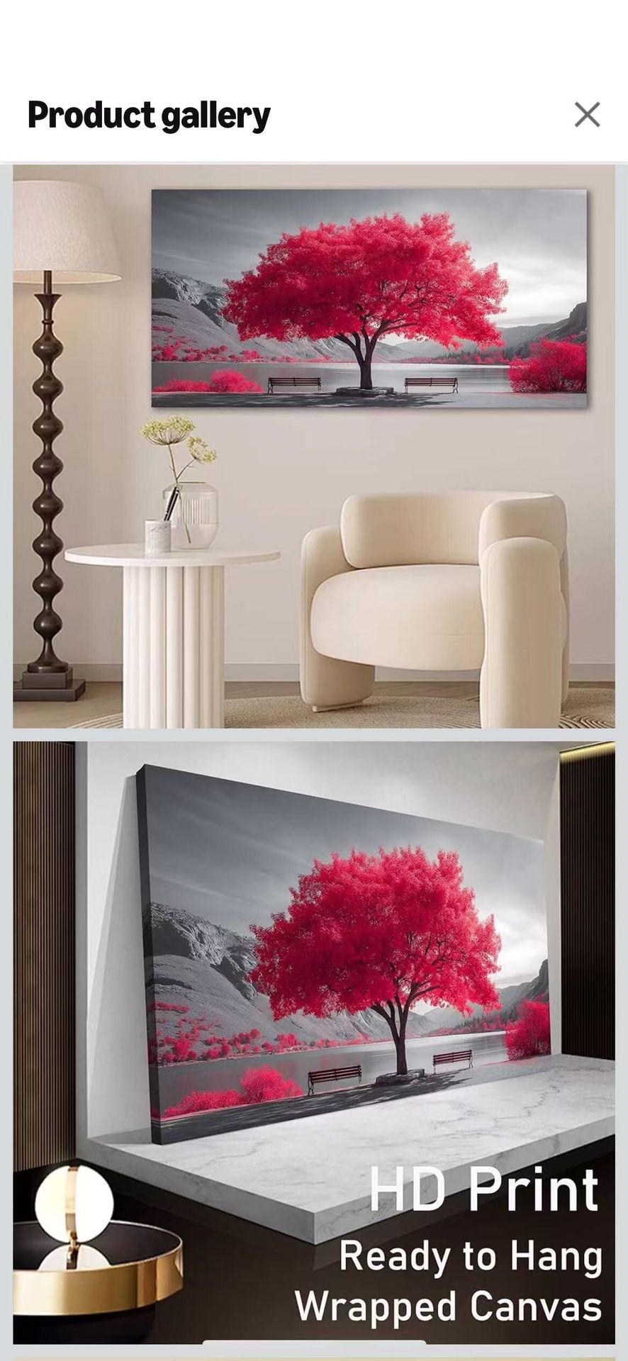 Black and White Red Tree Wall Art for Living Room Large Botanical and Gray Lake Landscape Mountain Pictures for Bedroom Office Kitchen Canvas Prints 2