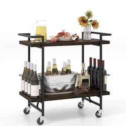 Industrial Wood And Metal Bar Cart
