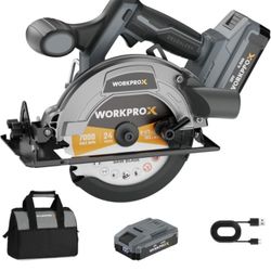 brand new WORKPROX 20V Cordless Circular Saw, 6-1/2'' Brushless Circular Saw, 5500 RPM & Storage Bag