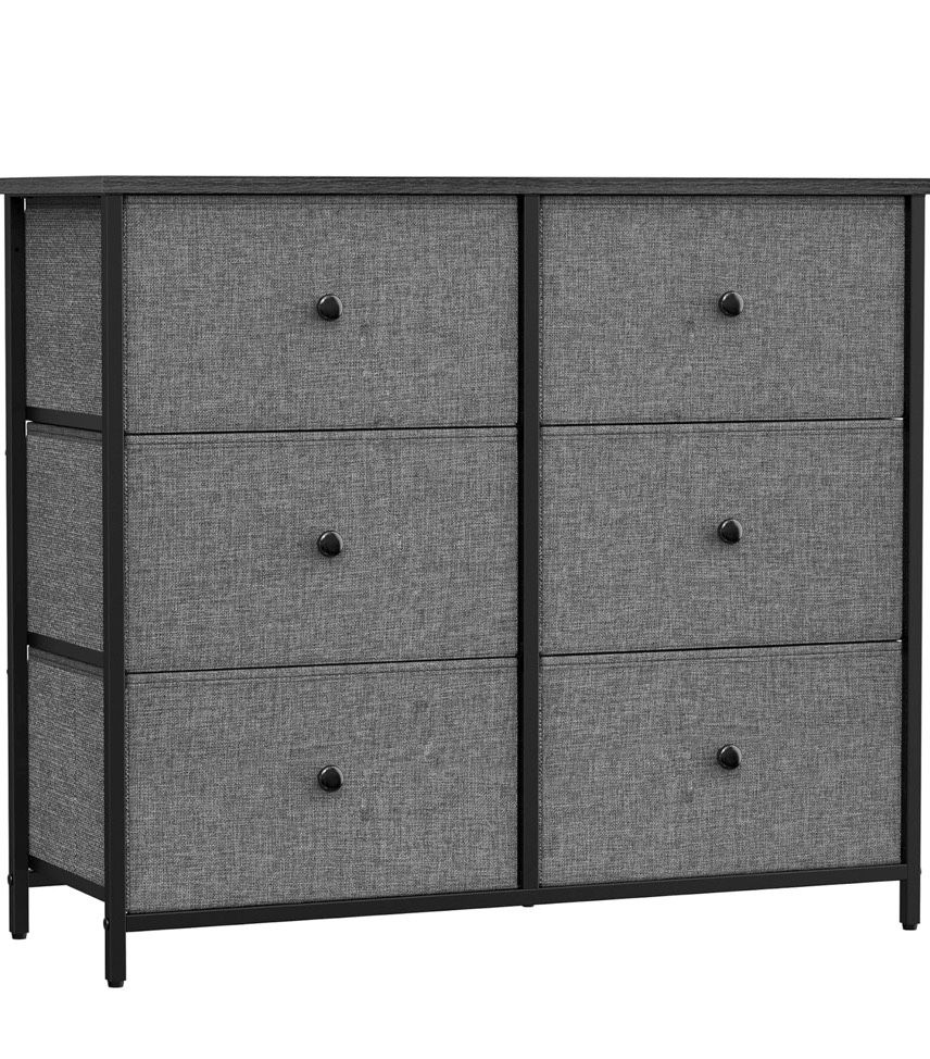 SONGMICS Dresser for Bedroom, Chest of Drawers, 6 Drawer Dresser, Closet Fabric Dresser with Metal Frame, Gray and Black with Wood Grain ULTS323G22, 1