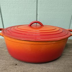 DESCOWARE Belgium Orange Flame Enamel Oval Cast Iron FE 8 Dutch Oven w/ Lid 3 Qt