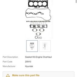 Genuine 20910-2GP00 Gasket Kit Engine Overhaul 2011-2015 Hyundai Sonata Hybrid