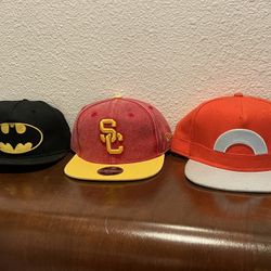 YOUTH KIDS SIZE HATS POKÉMON BATMAN USC EXCELLENT CONDITION $5 EACH