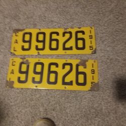 Vintage 1915 California License Plate Front And Back
