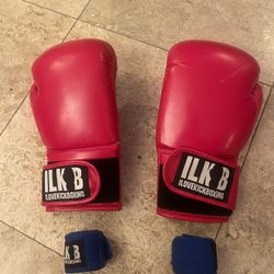Kick Boxing gloves 16 Oz & 2 Blue Hand Wraps