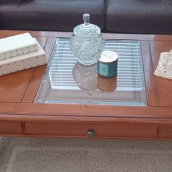 Wood Coffee Table with Drawer