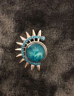 Blue Rhinestones on Silver Rays Blue Full Side Antlers Deer Pendant Winter Jewelry