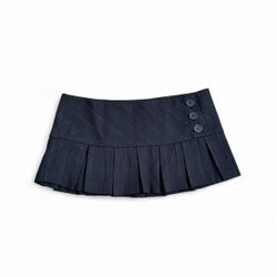Wet Seal y2k black pinstripe pleated low rise micro mini skirt with button