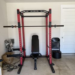 Power Rack + Adjustable Bench + Plates + Barbell - $500