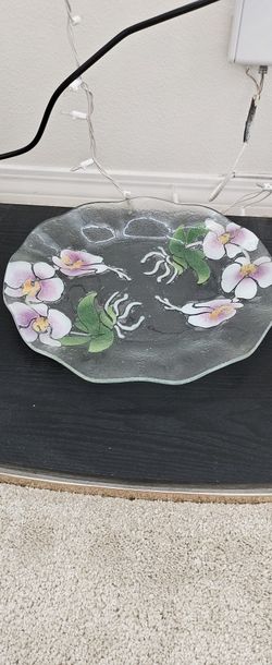 Vintage Syidentriker Fused Glass Disk Orchids