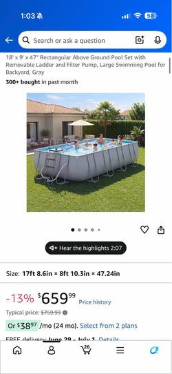 18' x 9' x 47" Rectangular Above Ground Pool Set with Removable Ladder and Filter Pump, Large Swimming Pool for Backyard, Gray