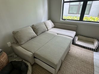 IKEA FRIHETEN Sleeper sectional,3 seat w/storage, Faringe light gray