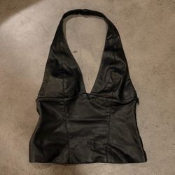 Zara Black Faux Leather Halter Top