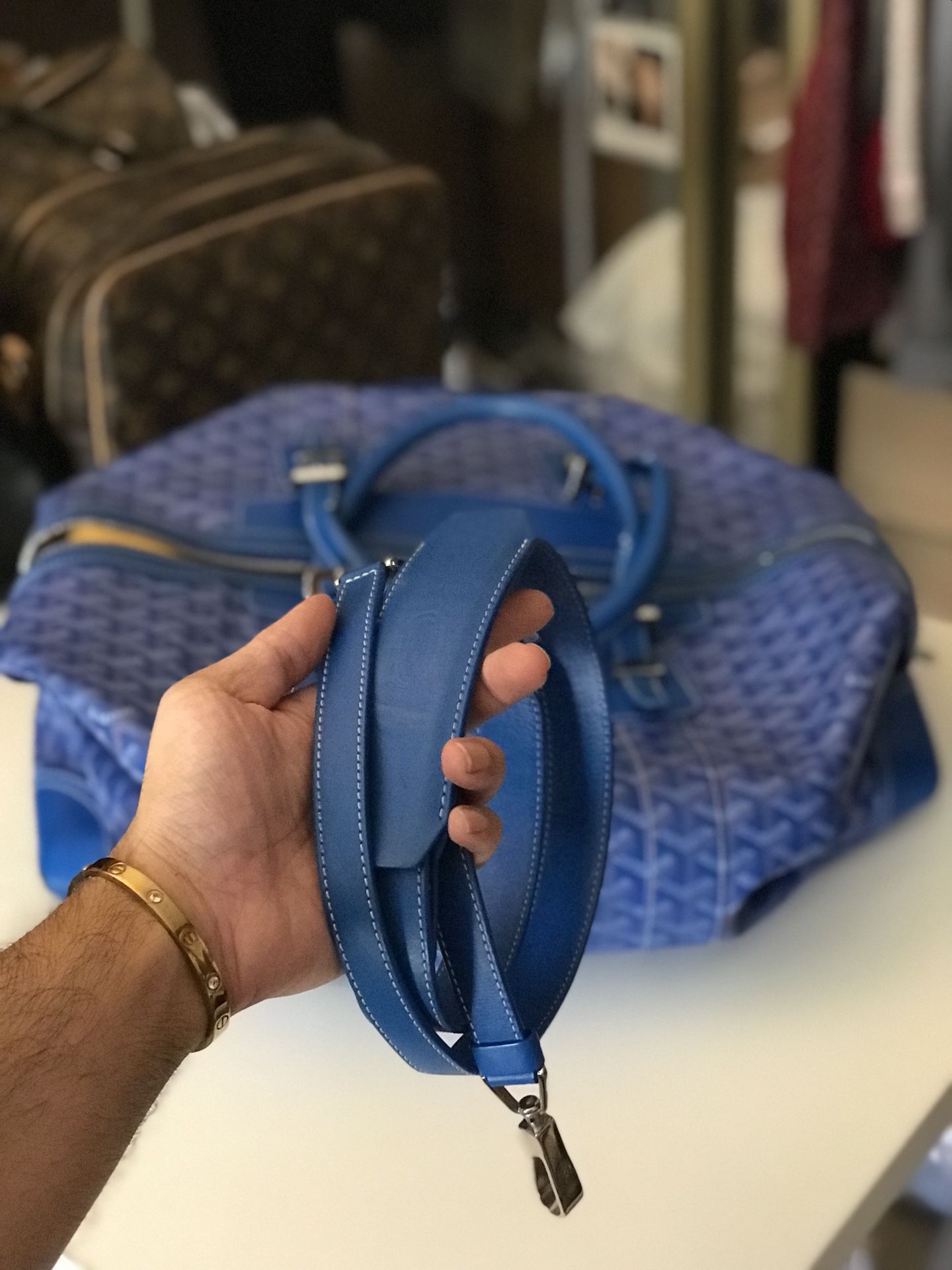 GOYARD Boeing 45 Boston Travel Bag Blue PVC Leather Unisex Used F