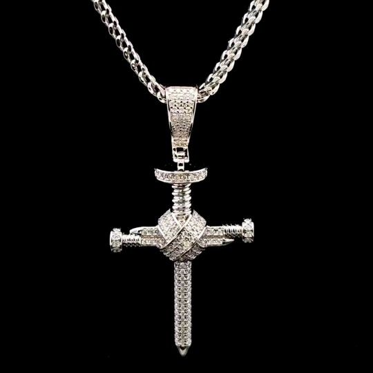 Sterling Silver VVS Moissanite 0.97 CTW Stylish Cross With 20" Franco Chain