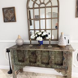 Rustic Solid Wood Hand Carved Console Table