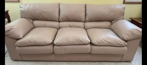 Taupe Leather 3-Seat Sofa