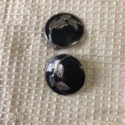 Vintage Clip On Black With Silver Inlay Leaves