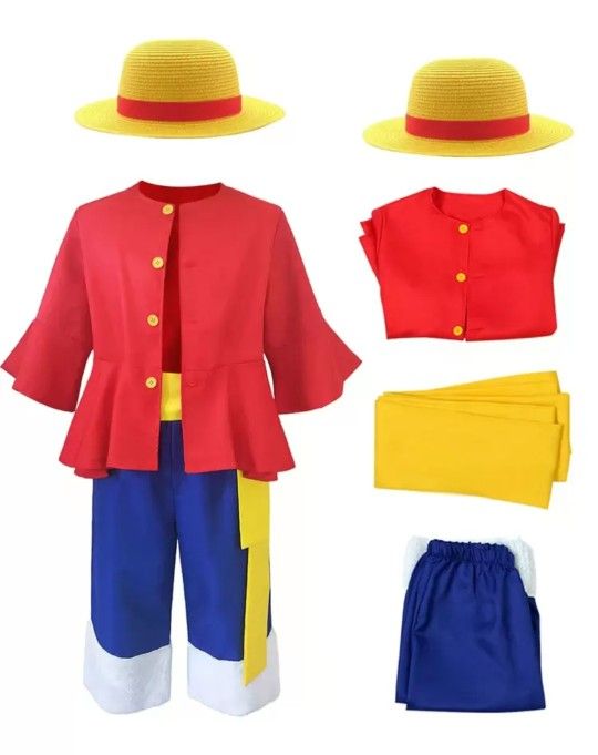 One Piece Costume, Cosplay, w_ Shirt, Pants, Belt, Straw Hat Size 120 (3T-4T)