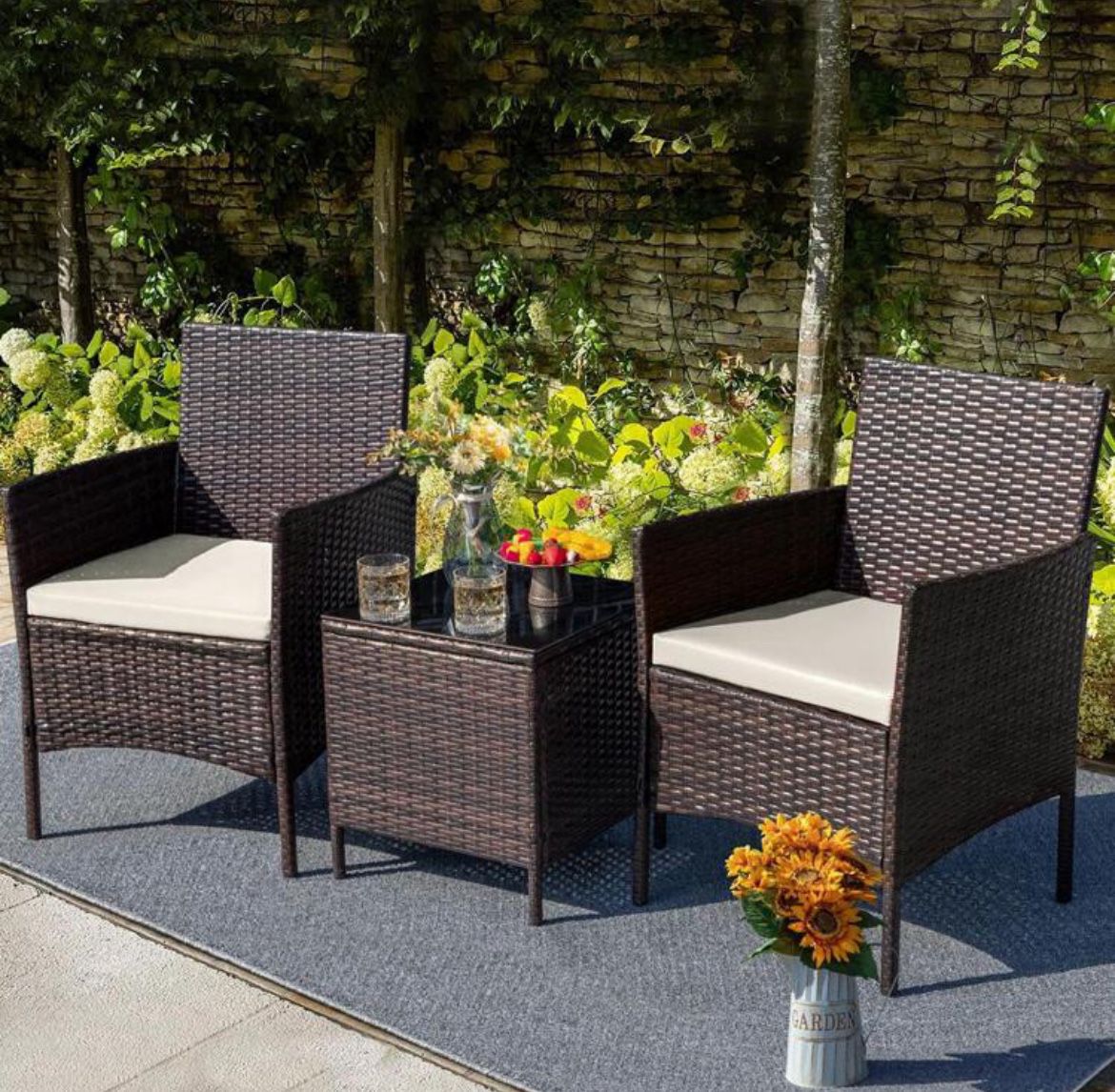 Patio Furniture Set Wicker 2 - Person Seating Group with Cushions