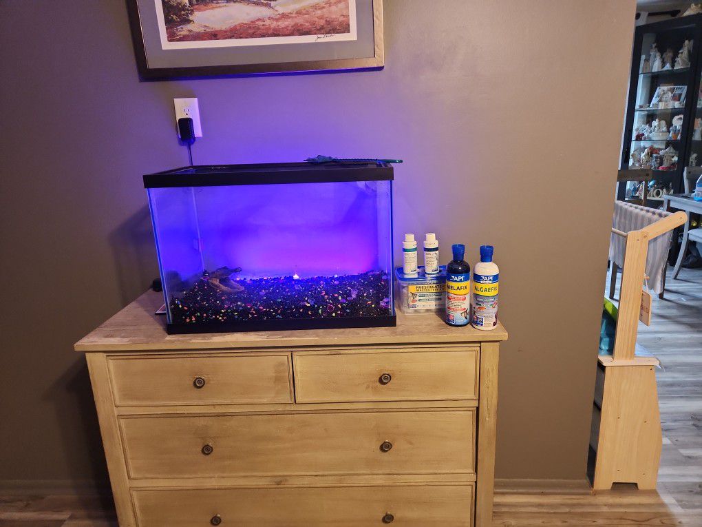 Brand New Fish Tank W/ Beautiful Rocks, Never Been Used, In Addition, Freshwater Test Kit, Bio Boost, Complete Water Conditioner, And Algae Fix, Mela 