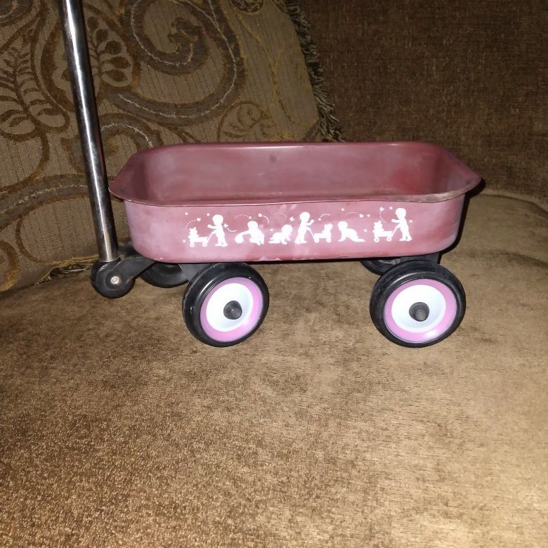 Little Red Metal Wagon Perfect For Garden Or Yard Decor