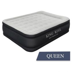 King Koil Air Mattress Queen with Built-In Pump, 20" Luxury Pillow Top Inflatable Airbed for Home, Camping, or Guests - Adjustable Firmness, Slip-Resi