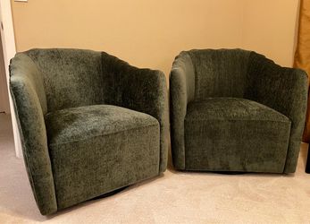 Pair of Green Velvet Barrel Accent Chairs
