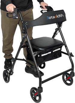 Foldable Rollator Walker with Seat for Seniors, Easy Folding & One-Hand Carry, Walkers for Seniors All-Terrain Wheels, Height Adjustable Lightweight R