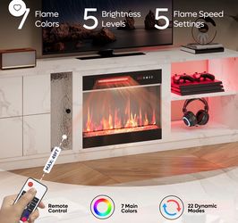 White Marble Electric Fireplace TV Stand with LED Lights