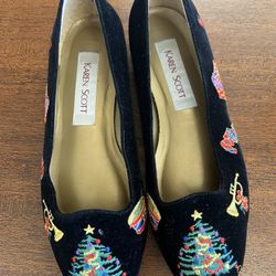 Vintage Christmas Tree Velvet Flats Karen Scott 8.5